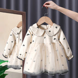 MQTIME  -  Cute Baby Girls Dresses Spring Autumn Long Sleeved Loveheart Mesh Princess Dresses 1-6Years Old Korean Girl Casual Dress