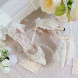 MQTIME  -  Lolita Female Shoes Heels White Heels White Wedding Bridal Shoes Luxury Heels Bow Elegant Women's White Shoes Stilettos