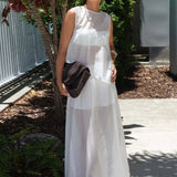 MQTIME  -  Summer O-neck Sleeveless Vest Top & Long Skirt Outfits Casual Loose Women's Holiday Suits White See Through Mesh Two Piece Set