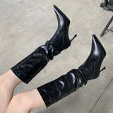 MQTIME  -  Long boots autumn and winter pointed pile boots thin heel black long tube boots women's high tube boots knight boots