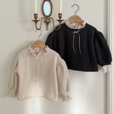 MQTIME  -  Kids Baby Girls Sweatshirt New Winter Bow Lace Collar Thicken Warm Toddler Girls Pullovers Puff Sleeve Little Girls Hoodies