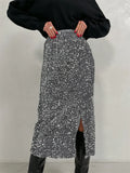 Mqtime High Waist Sequin Split Long Skirt For Women Slim Glitter Patchwork Fashion Elegant Streetwear Ladies Sparkle Maxi Skirt