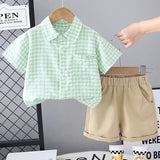 MQTIME  -  Summer Toddler Girl Outfits Set Korean Kids Clothes Fashion Plaid Cotton Short Sleeve Tops+Shorts Baby Boutique Clothing B069