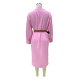 MQTIME  -  Women Simple Single-breasted Shirt Dress Fashion Long Sleeve Mid-Length Beach Summer Side Slit Sundress with Belt