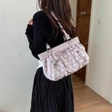 MQTIME  -  Cute Pink Polka Dot Ruched Underarm Bag Ladies Bow Detail Star Tassel Charm Handbags Female Casual Daily Shoulder Purse