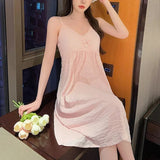 MQTIME  -  Loose Nightwear Suspender Nightdress Home Sleeveless Design Suitable For Home Suitable For Hotel All Seasons Wear