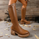  MQTIME  -  Retro Brown Thick Bottom Long Riding Boots Women Winter Comfort Platform Thick Heel Western Cowboy Boots Knee High Booties