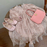MQTIME  -  New Spring Baby Girls Pink Princess Dresses Sequins Puff Sleeve Ball Gown Children Birthday Party Dress