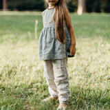  MQTIME  -  Girls Retro Mori Cotton And Linen Tank Top Summer New Back Buttons A-Line Ruffled Hem Kids Blouse Casual Linen Sleeveless Tops