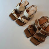 MQTIME  -  Women's Shoes Vacation Style Square Toe Sandals High Heels for Women Summer Women Dress Shoes Fashion Slippers