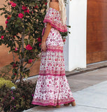 MQTIME  -  Boho Dress Slash Neck Floral Printed Summer Dress Femme Hippie Vestidos A-line Holiday Robes Chic Maxi Dresses