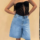 MQTIME  -  Vintage Knee Length Denim Shorts Summer Streetwear High Waist Loose Fit Jean Shorts Harajuku Y2K Cyber Grunge Pants
