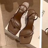 MQTIME  -  High heeled sandals French style slim strap with square toe design, high-heeled cool slippers