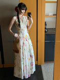 MQTIME  -  Summer Woman Holiday Dress Elegant Floral Midi Dress Beach Style Sexy Sleeveless Dresses Harajuku Outwear Korean Fashion Dress