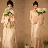 MQTIME  -  Women Photography Props Maternity White Elegant Pregant Split Top with Skirt Pregnancy Dresses Studio Photo Shoot Photo Clothes