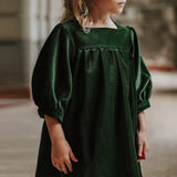  MQTIME  -  Girls Velvet Dress With Gorgeous Sleeves Chic Sapphire Blue Christmas Party Vintage Dresses Children's Autumn Clothes