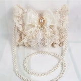 Mqtime Lolita Gentle Girls Shoulder Bags Elegant Sweet Lace Bow Women's Handbags Fashion Cute Pearl Chain Top-Handle  Y2k Aesthetic