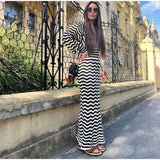 MQTIME  -  Women Fashion V Neck Dress High Waist Long Sleeve Wavy Striped  Sexy Slim Bodycon Dresses Commuting Casual Banquet gowns