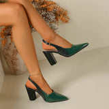 MQTIME  -  Size 42 Elegant Pointed Toe Block High Heels Slingback Pumps Summer Vintage Green Brown Party Dress Shoes Women