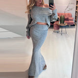 MQTIME  -  Sexy One Shoulder Knitted Tops&Bodycon Skirts Party Suit Elegant Solid Winter Long Sleeve Sweater Outfits Women 2Pcs Slim Set