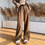 MQTIME  -  Casual Dress Pants Wide-leg Pants All-season Wear Basic Style Stylish Wide-leg Corduroy Trousers Basic Pants S