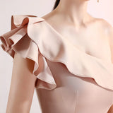 MQTIME  -  Women One Shoulder Evening Dress Solid Color Summer Ruffles Maxi Dresses Sexy Slash Neck Party Long Dress Elegant Streetwear