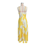 MQTIME  -  Print Sleeveless Casual Women Dress Sexy V Neck Straps Summer Beach Dresses Backless A-line Floor-Length Draped Robe