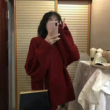 MQTIME  -   Women Knitting Sweater Autumn Winter Solid Color Knitwear Women's Japanese Loose Crew Neck Thickened Lazy Sweater