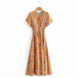 MQTIME  -  Boho Mini Dress Round Neck Short-sleeved Printing Dress A-line Hippie Holiday Dresses Floral Cotton Summer Vestidos