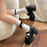 MQTIME  -  Sweet Lolita Mary Jane Platform Shoes Women Cross Strap Bow Chunky Block Heel Round Toe Y2K Cosplay Party Spring Ladies Shoes