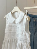  MQTIME  -  Summer Casual Peter Pan Collar Sleeveless Solid Loose All Match French Tanks