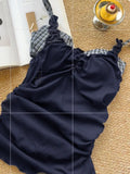 MQTIME  -  Korean Casual Summer Slash Neck Plaid Patchwork Y2k Slim Waist Tanks