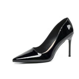 MQTIME  -  Women Sexy Null 5cm Kitten Heels Pumps For Narrow Feet Pointy Toe Patent Leather Slip-Ons For Dressing EU35-41 25cm Wine Black