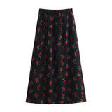 MQTIME  -  Boho Style Maxi Skirts High Waist Floral Printed Hippie Skirt Bottoms Rose Chic Drawstring Loose Fit Skirt Vacation Robes