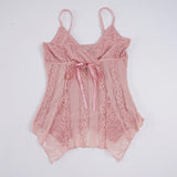  MQTIME  -  Spring and Summer Lace V-neck Lace-up Small Vest Lace-up Small Short Halter Shirt