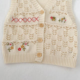 MQTIME  -  Spring and Autumn New Baby Clothing, 0-3 Year Old Female Baby, Versatile Cardigan Flower Embroidered Knitted Vest
