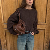 MQTIME  -  Oversize Knit Solid Women Sweater O Neck Full Lantern Sleeve Lady Pullover 2024 Autumn Elegant Solid All-match Female Knitwear