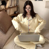 MQTIME  -   New Girl Spring Autumn Soft Thin Collared Embroidered Set Women Ladies Long-sleeve Top Long Pants Loungewear Woman Homewear Teen