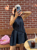 MQTIME  -  Casual Denim Vest Dress Women Korean Chic O Neck Lace Up Sleeveless Loose A-line Short Dresses Summer Fashion Vestidos