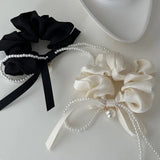 Mqtime Woman Pearl Bowknot Wrinkle Elastic Hair Band Hair Ties  Advanced Sense Scrunchies Hair Ring Rope Girls French Hair Accessories