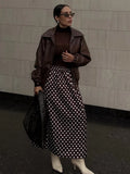 MQTIME  -  Casual Spotted Pattern A-line Skirt Women's Vintage Brown High Waist Slim Fit Wrap Maxi Dress Summer New Lady Commute Wear
