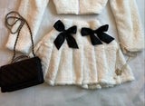 MQTIME  -  Autumn Winter Sexy Kawaii Lolita Sweetheart Suit Bow Cashmere Zip Up Warm Jacket Low Waisted Mini Pleated Skirt Two Piece Set