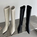 MQTIME  -  Women Knee High Boot Luxury French Style Slouch Boots Fashion Pointed Tip High Heeled Boots for Woman Designer Shoes Botas Mujer