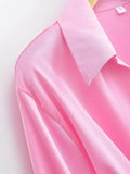 MQTIME  -  Women Long Sleeve Lapel Dress Solid Color Summer Fashion Streetwear Female Pleated Dresses Office Lady Elegant Shirt Dress