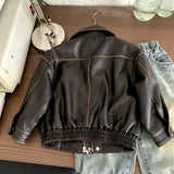 MQTIME  -  Boys Leather Jacket Autumn Spring Korean Style New Arrival Trendy Fashion Cool Brown Solid Color Jackets Coats