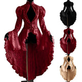 MQTIME  -  Vintage Gothic Style Lace Patchwork High Neck Cosplay Dress With Bell Sleeves Bodycon See Through Swallowtail Medieval Cardigan
