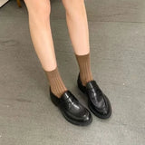  MQTIME  -  Single shoe autumn new style British retro small leather shoes for women, fashionable round toe soft leather loafers for women