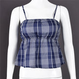 MQTIME  -  Korean Plaid Patchwork Slim Casual Spaghetti Strap Top Retro Y2K Sleeveless Backless Tank Top 2025 Summer New Streetwear Camis