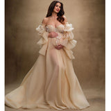 MQTIME  -  Light  Champagne Maternity Dress Sweetheart High Slit Prom Dress for Pregnant Women Customized Lace Appliqued Babyshower Gowns