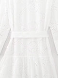 MQTIME  -  New White Midi Dress Long Sleeve Embroidery Blouse Dress Regular Fit Fashion Women's Dress Mujer Chic Vestidos